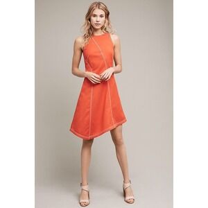 Anthropologie Maeve Asymmetrical Bileu Dress 12‎ Orange Boho Contemporary Stitch